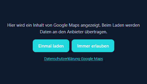 Platzhalter für Google Maps vor der Einwilligung